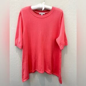 ISAAC MIZRAHI LIVE | Pink Short Sleeve Knit Sweater Top Cotton Blend | Size XL